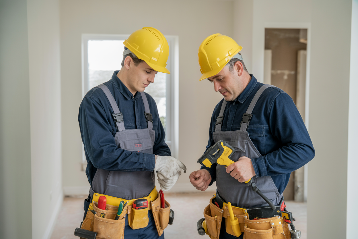 Professional home improvement team working on a project